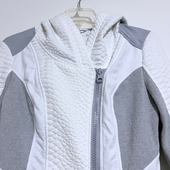 Blanc Noir Croc Jacquard Mixed Knit Hooded Track Asymmetrical Hoodie Jacket - Picture 3 of 16